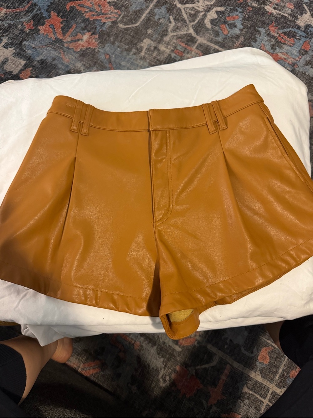 We The Free High-Waist Faux Leather Shorts in Caramel